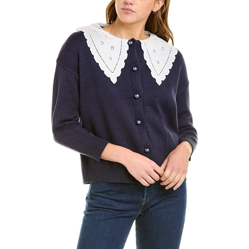 Olivia Rubin Courtney Cardigan XS Blue Peter Pan Collar Pearl Buttons Old‎ Money - Picture 5 of 6